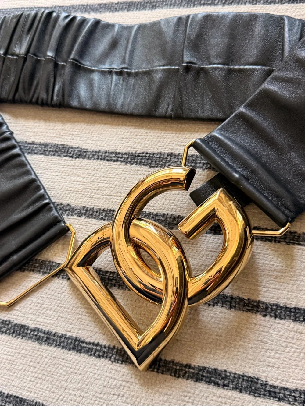 Dolce & Gabbana Black Leather Belt with Gold DG Buckle (jumbo) AUTHENTIC
